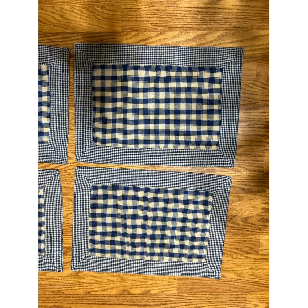 Blue Checkered Placemats Set of 4 Farmhouse Gingham Plaid Country Dining Decor
